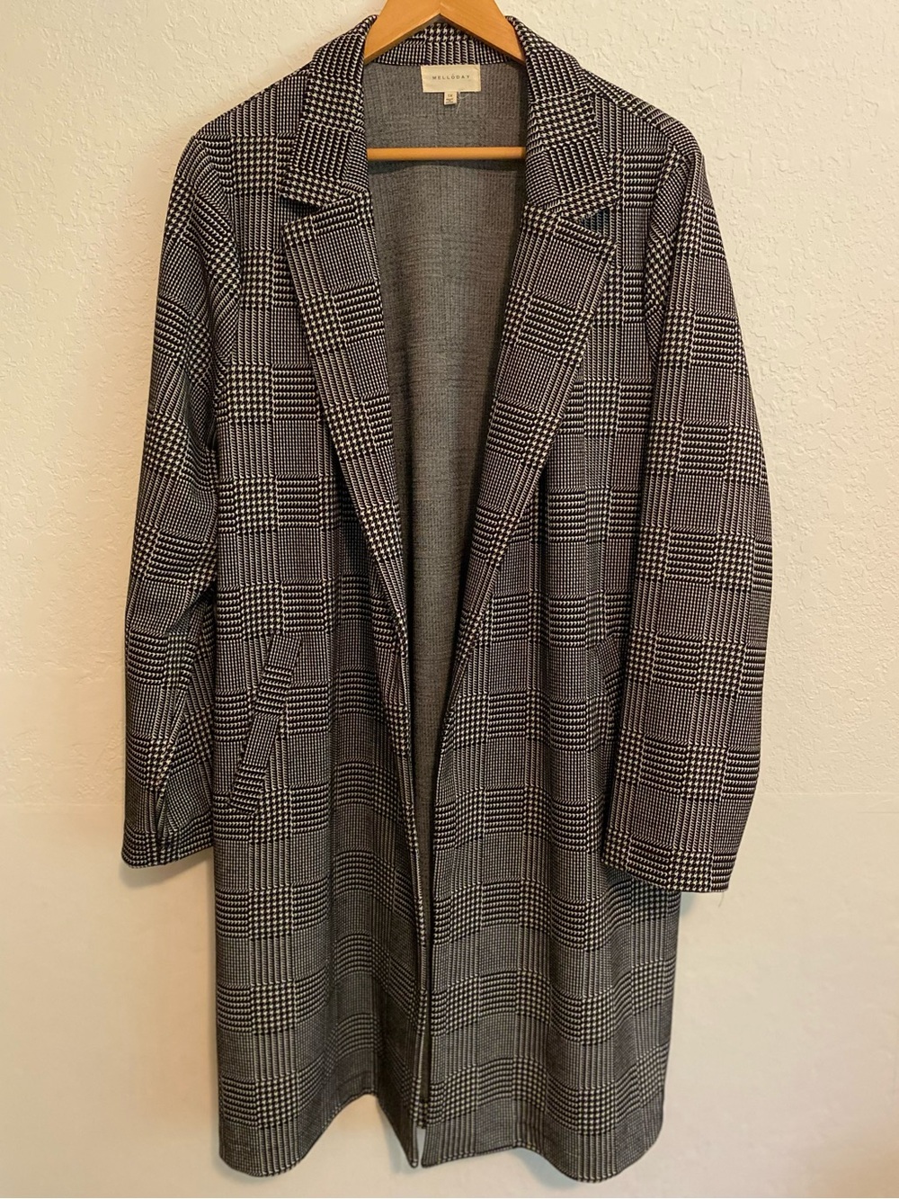 MELLODAY Women's Houndstooth Plaid Longline Duster Coat Size 1X